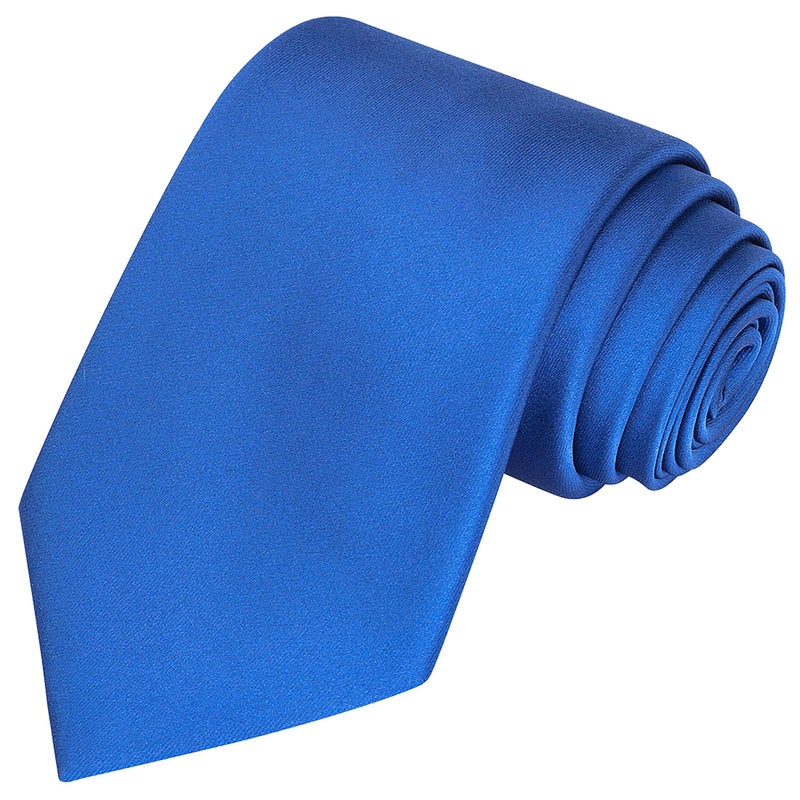 KissTies Mens Silk Royal Blue Tie Solid Satin Wedding Necktie + Gift Box - Image 1